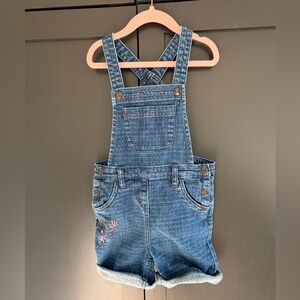 Hanna Anderson | Denim Dot Overalls | flower embroidery | size 110